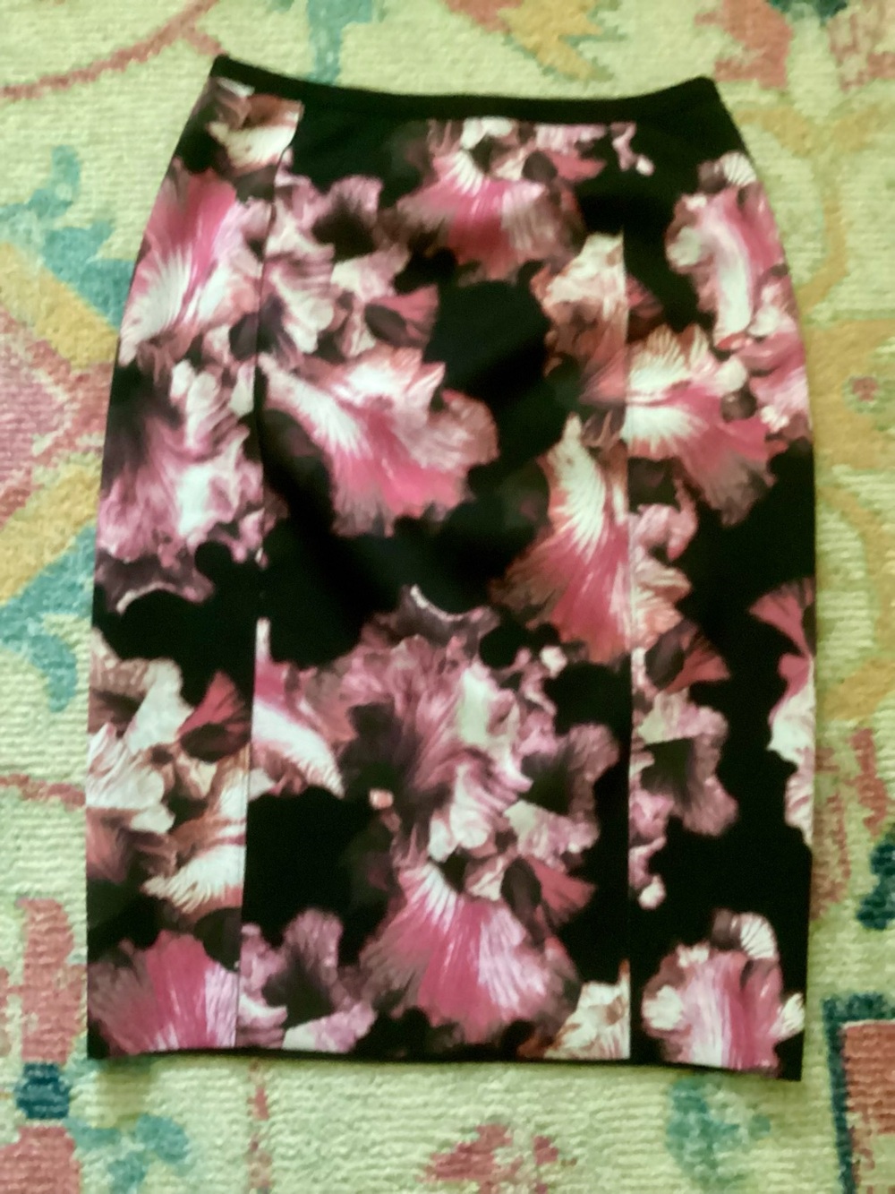 Women’s Black Scuba Pencil Skirt with Pink Floral Print Sz small